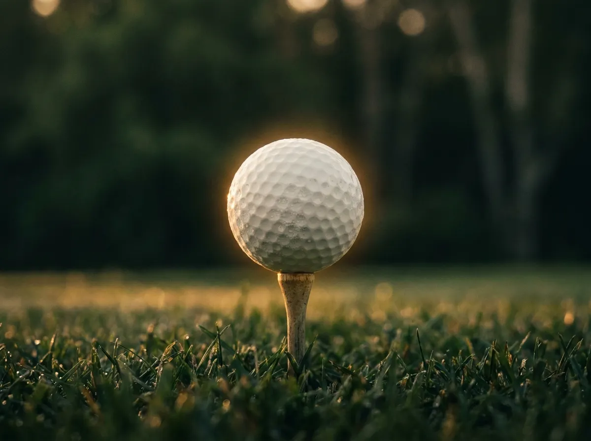A golf ball on a tee at first light
